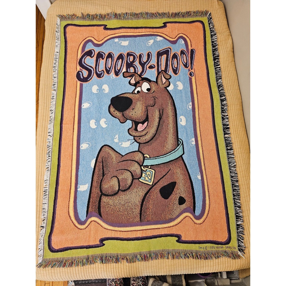 Vintage 1999‎ Scooby-Doo Woven Tapestry Throw Blanket Crown Crafts 100% Cotton